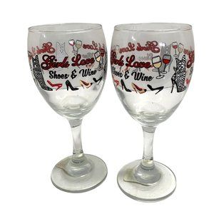 New Cristar Wine Goblets Glasses Set of 2 Girls Love Shoes & Wine